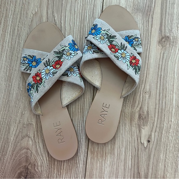 RAYE Shoes - Raye Beige + Colorful Floral Embroidered Sandals